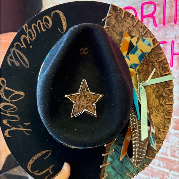 NWT Free People Mossant wool hat with Pendleton band and cowhide - Picture 4 of 5